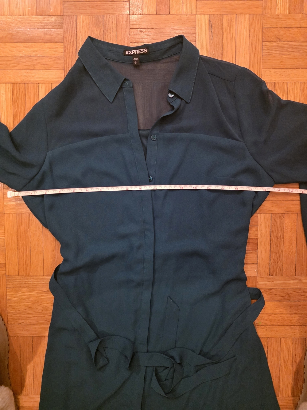 Express Classic Teal Shirt Dress with Waist Tie - Picture 7 of 8